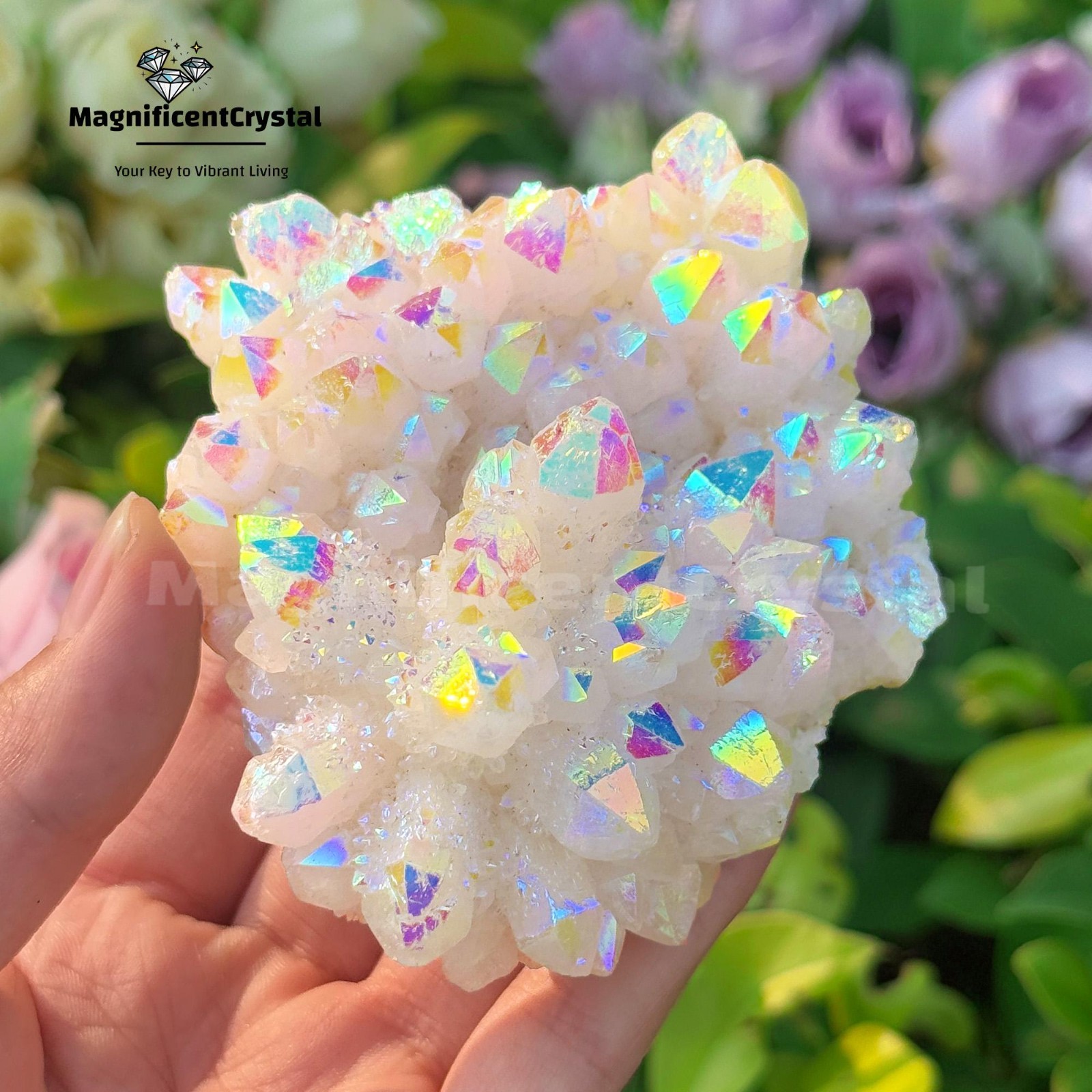 Rainbow Angel Aura Quartz Cluster 80-100g Healing Crystal Decor Spiritual Stone