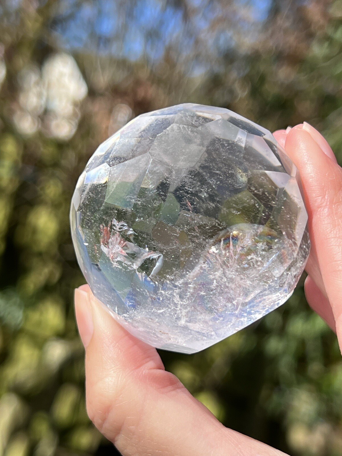 Clear Quartz Hand Faceted Large Crystal Ball AAA+ 48mm Diameter Freestanding 7