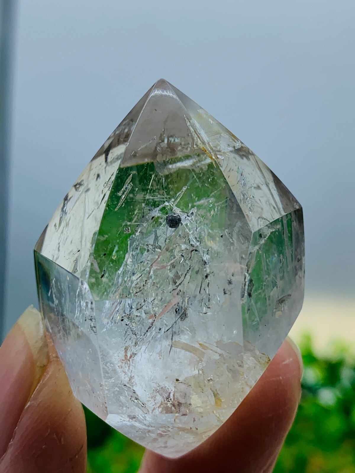 Natural 46MM Herkimer Diamond Enhydro Crystal Cluster Gem&moving water drop 46G