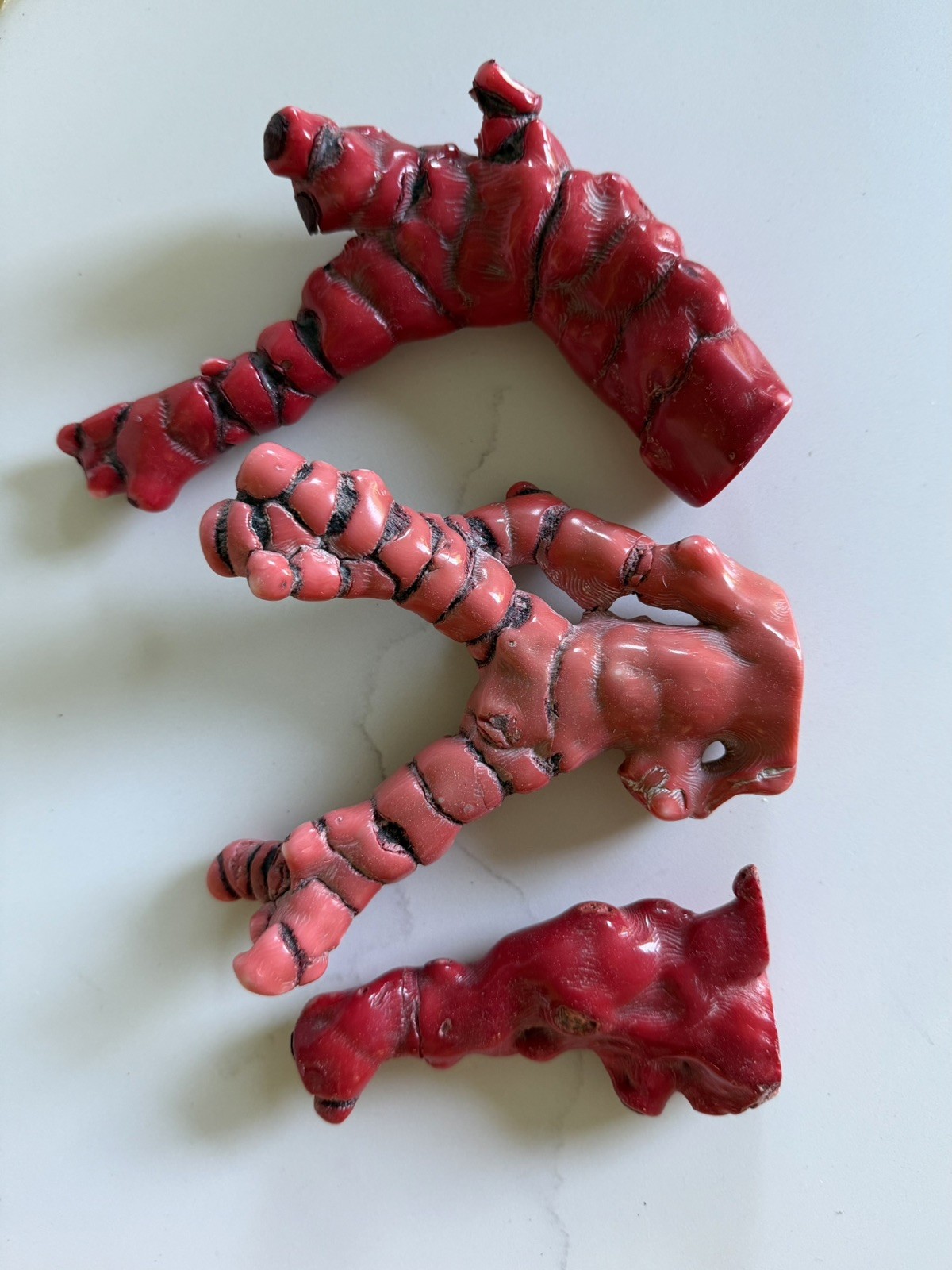 3 Pieces Polished Specimen Natural Red Coral Branches Antique Old