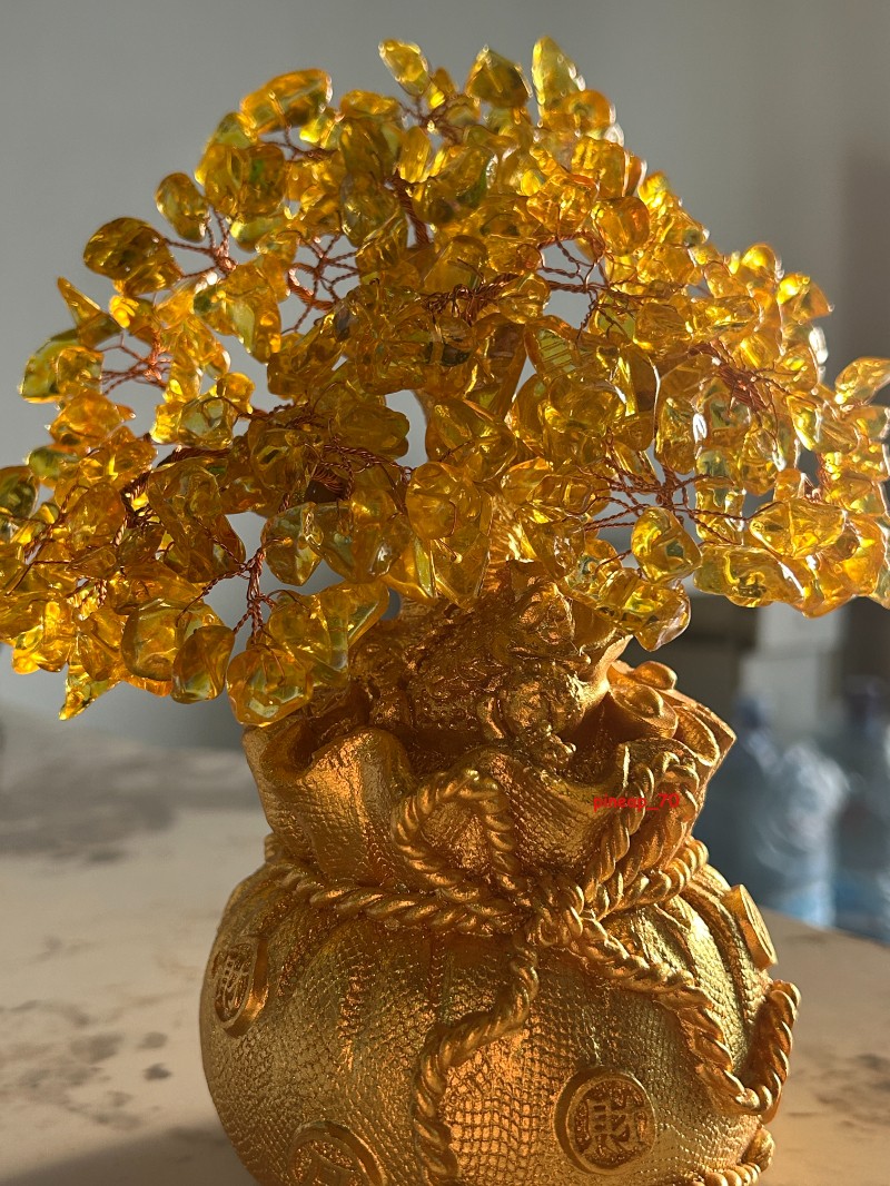 Luck Wealth Home Decoration Chinese Feng Shui Money Golden Crystal Tree Bonsai