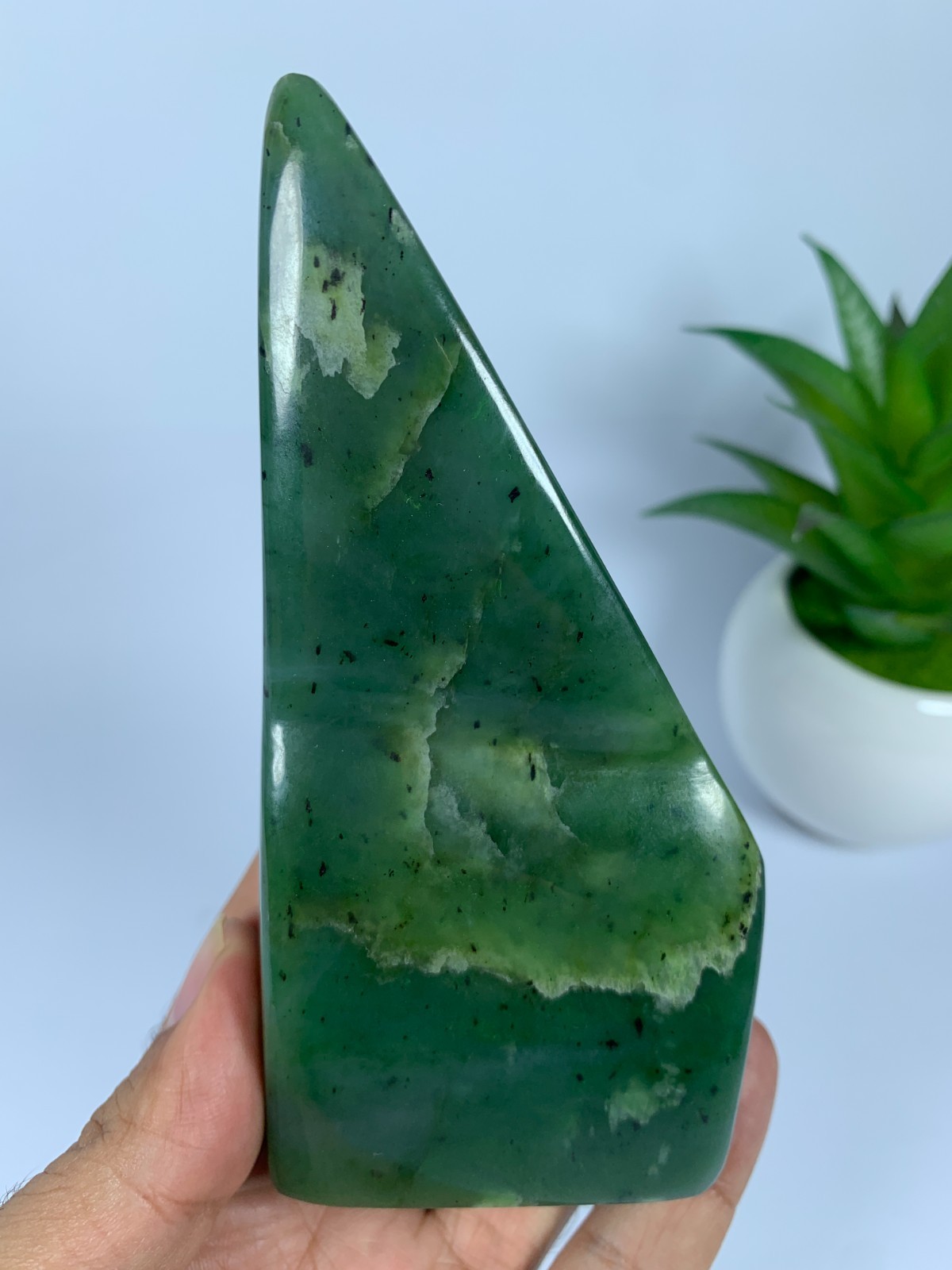 497gram Nephrite Jade Polished Green Genuine Freeform Rough Crystal, Afghanistan