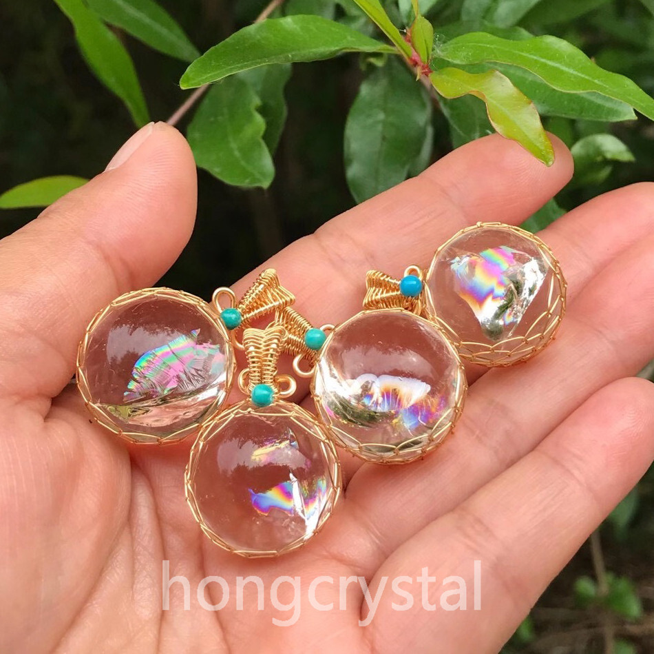 4pc Natural Rainbow Gumflower Quartz Ball Crystal Sphere Pendan Healing 16mm