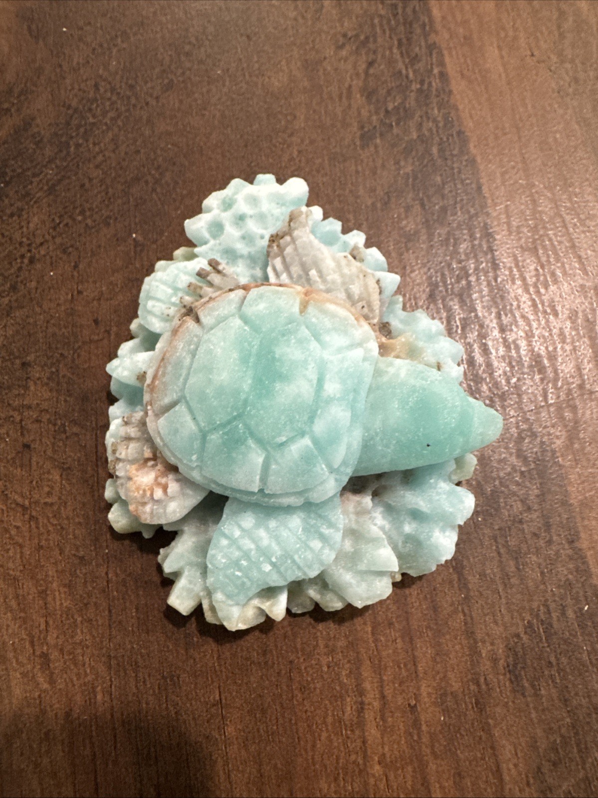 Blue Aragonite Crystal Sea Turtle Carving 155 Grams 3.75”