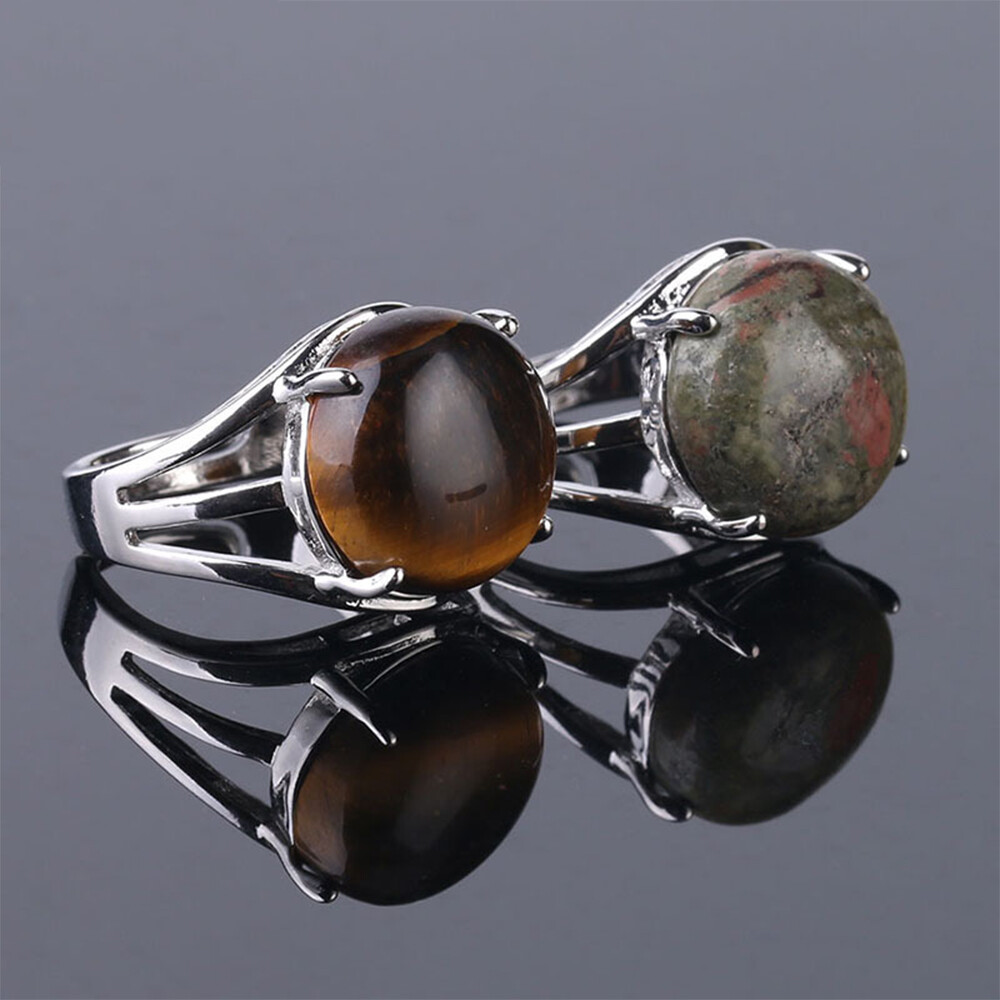 Chakra Crystal Ring Open Adjustable Quartz Stone Hollow Out Healing Reiki Gifts