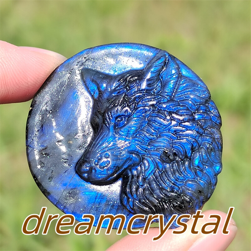 1.5″ Natural Labradorite Carved Wolf Skull Quartz Crystal Reiki Healing 1pc