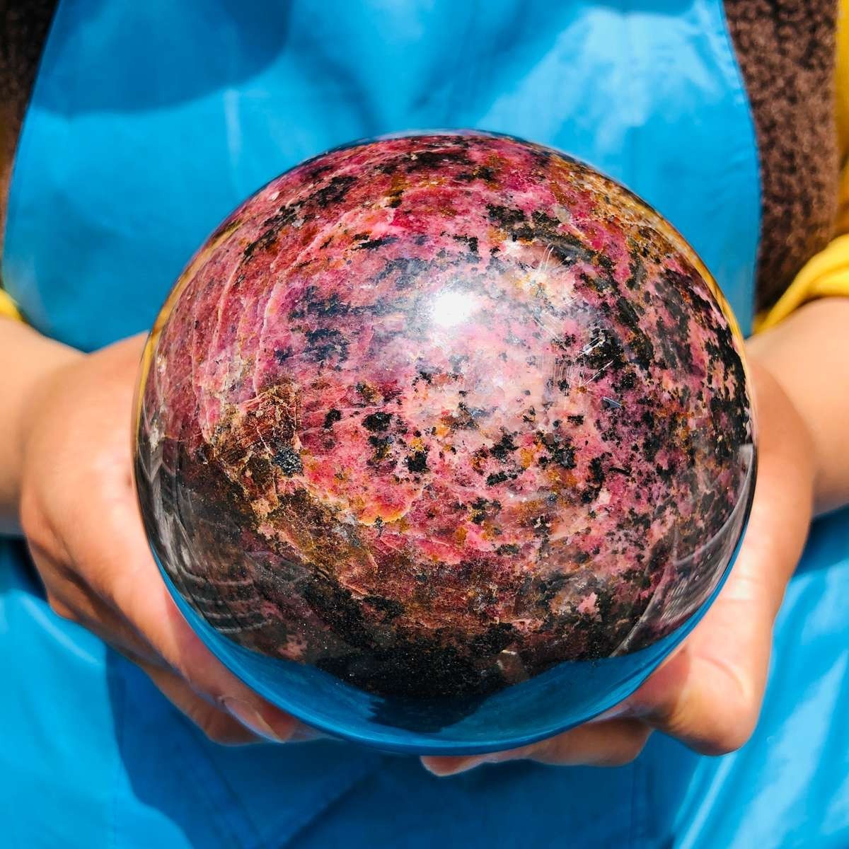 5.98 LB Natural Rhodonite Crystal Sphere Pink Black Healing Gem Stone 4771