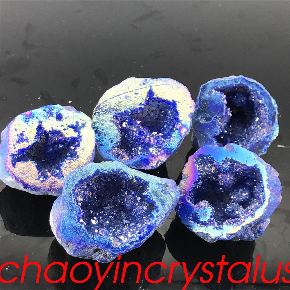 1pc Titanium rainbow agate geode cluster quartz crystal mineral gem reiki 30g+
