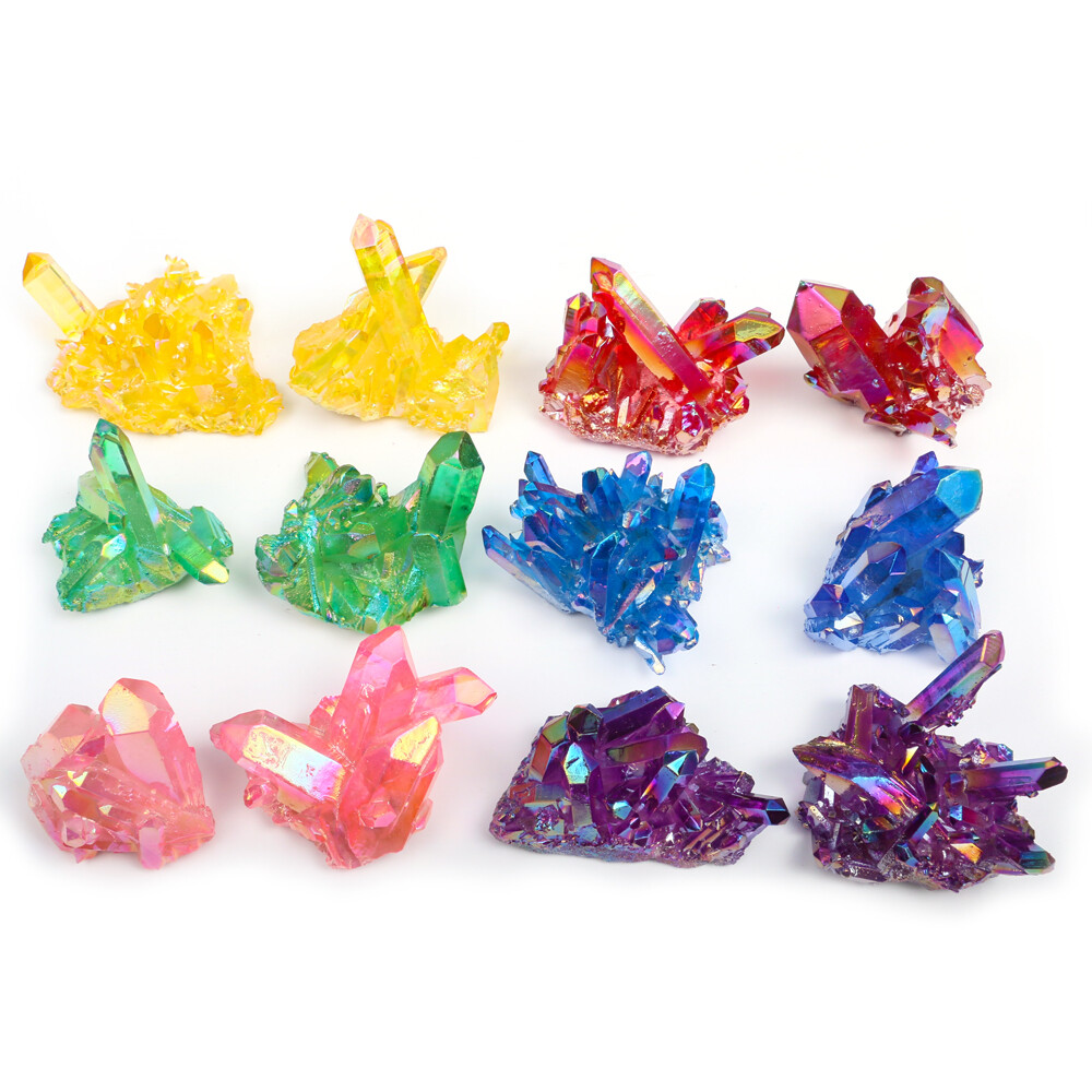 Natural Quartz Crystal Rainbow Titanium Cluster Mineral Specimen Healing Stone