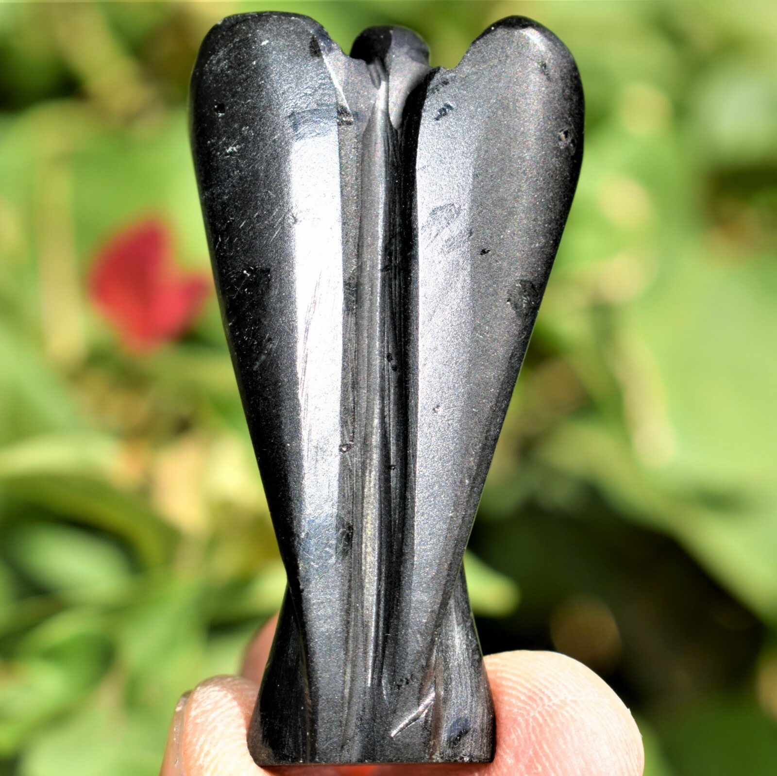 CHARGED 2″ Black Tourmaline Crystal Hand-Carved Angel Peaceful Energy!