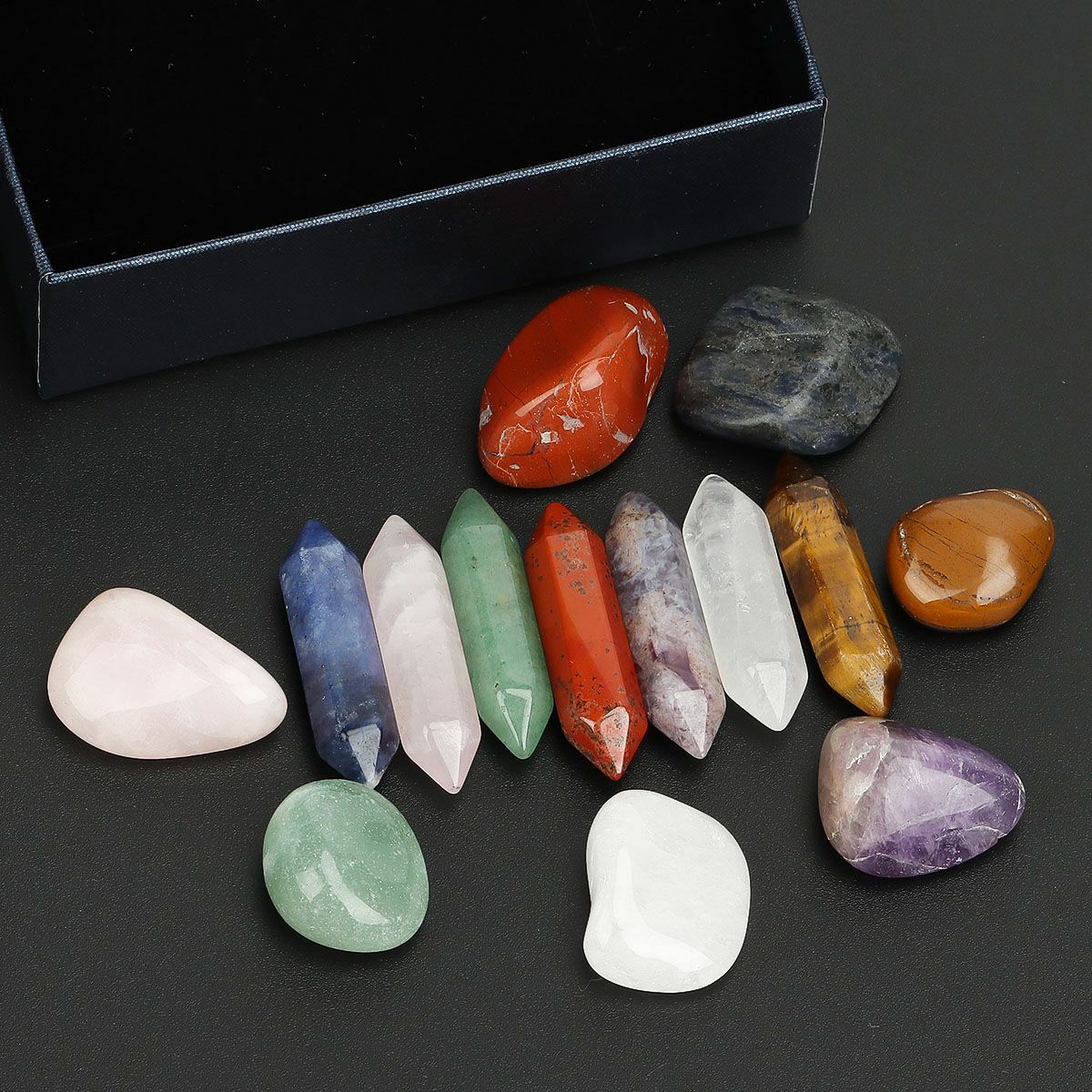 14Pc Chakra Natural Gem Stone Set Single Point Healing Wand Reiki Quartz Crystal