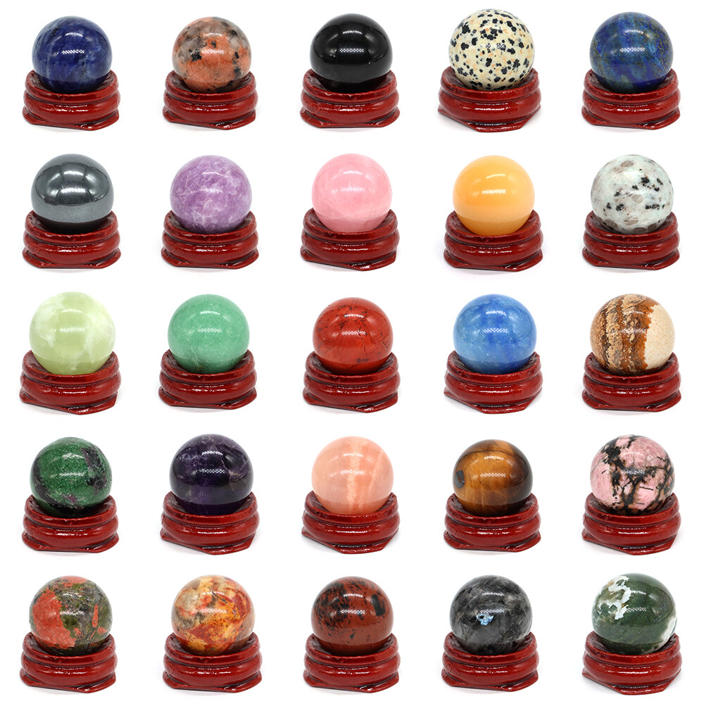 25mm Round Gems Ball Natural Healing Crystal Wicca Chakra Sphere Massage Globe