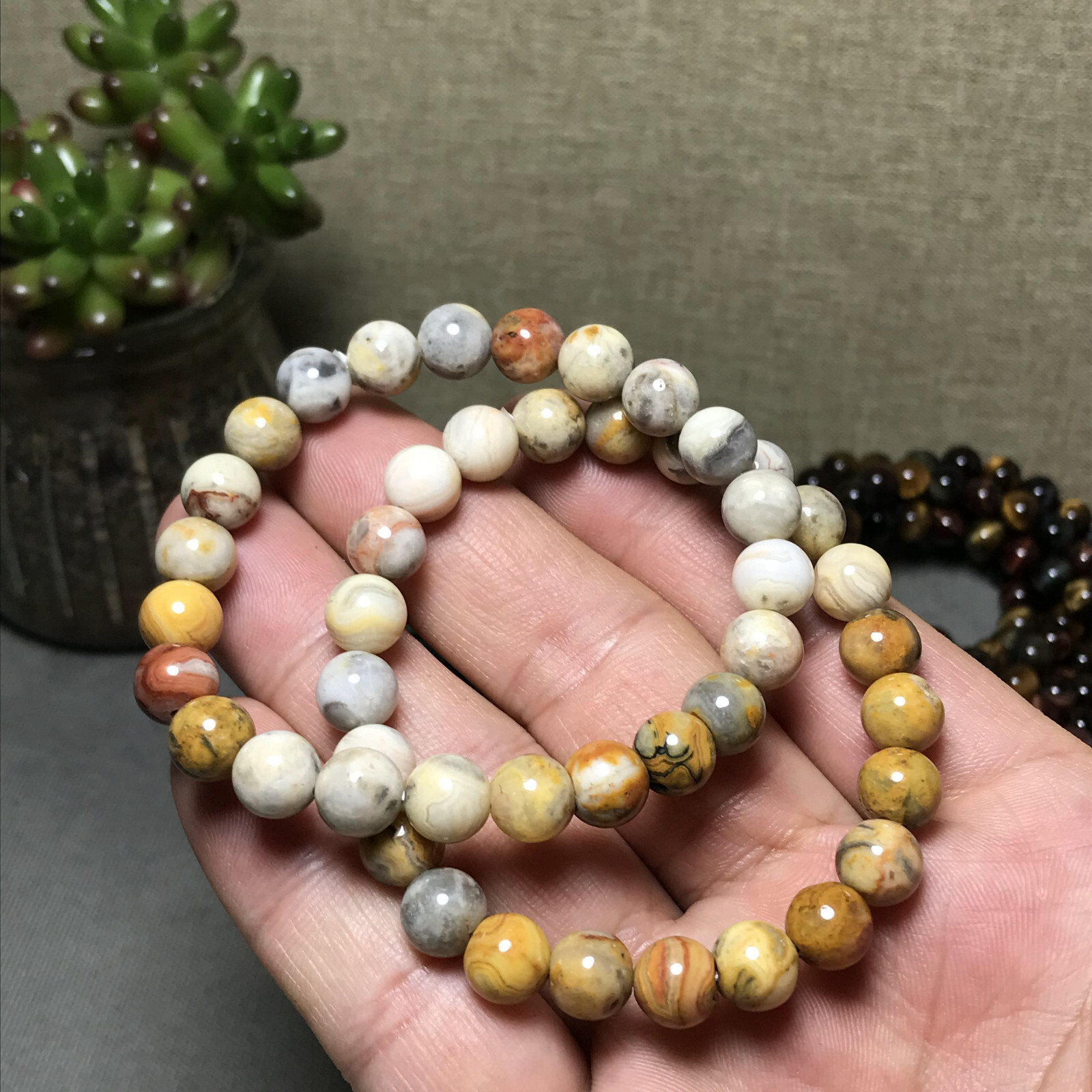 10Pcs Wholesal Natural Crazy agate bracelets Crystal ball sphere 8mm