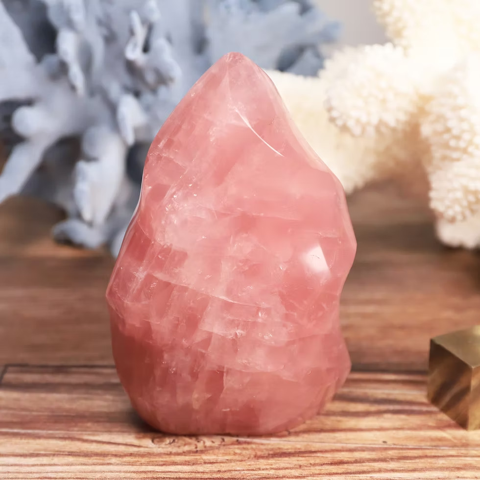 200g Rose Quartz Flame Crystal Tower Healing Crystal Obelisk Mineral Specimen