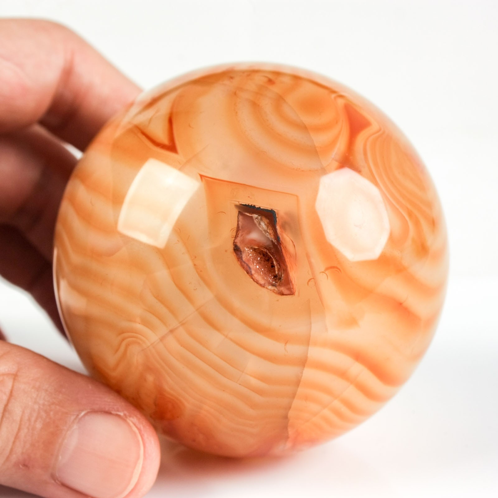2.6″ 13.72oz Banded Carnelian Agate Sphere Crystal Ball Natural Mineral Specimen