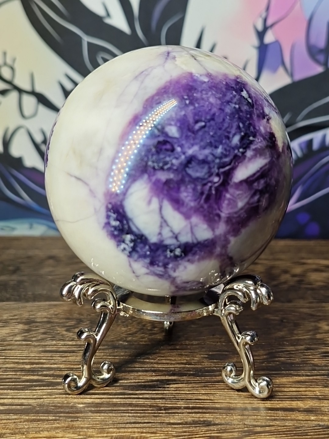 Beautiful Rare Bertrandrite Crystal Sphere 60mm 316g & Stand