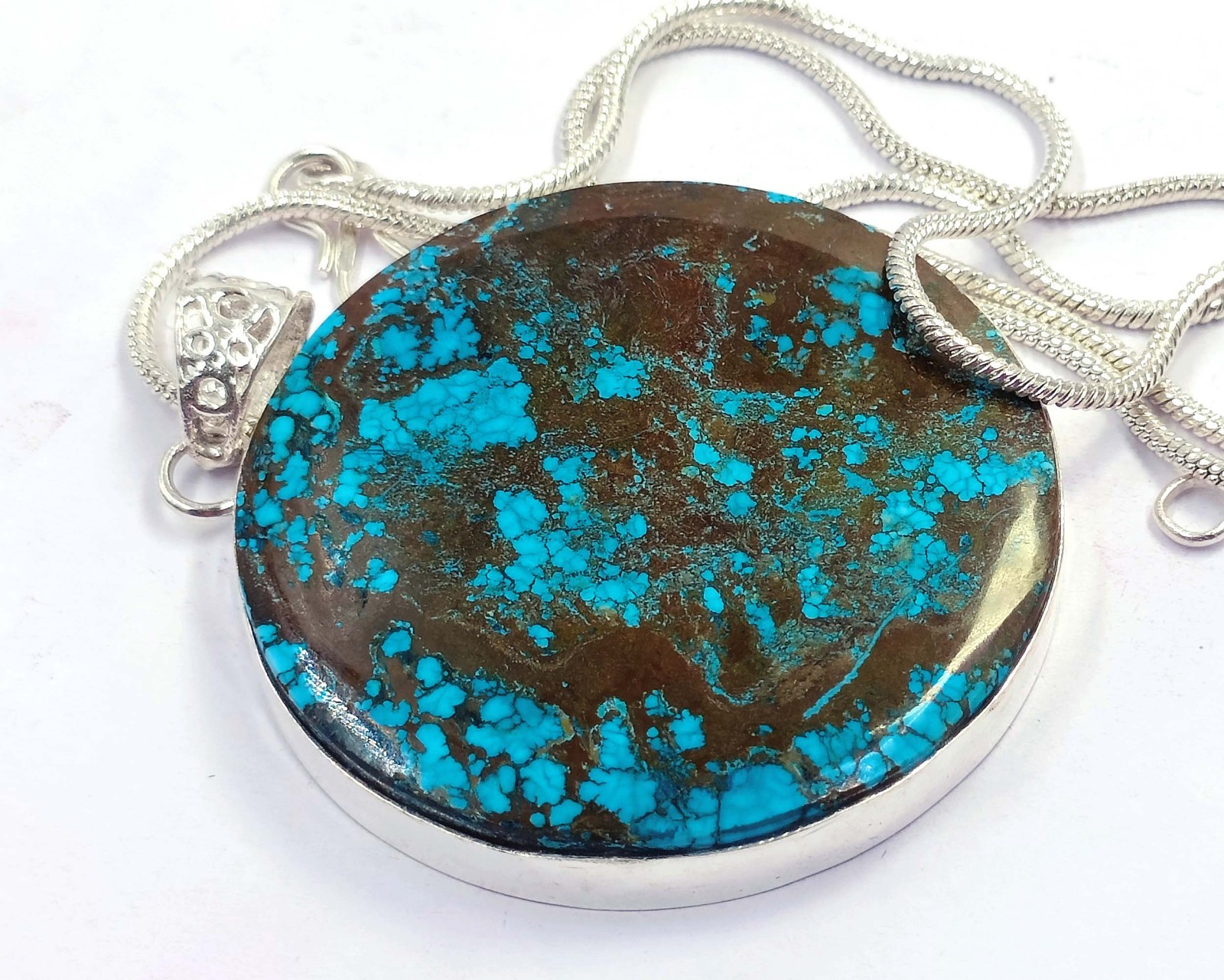 137.80 Ct Natural Blue Turquoise Round Shape 925 Silver Pendent IGL Gems 6AHI