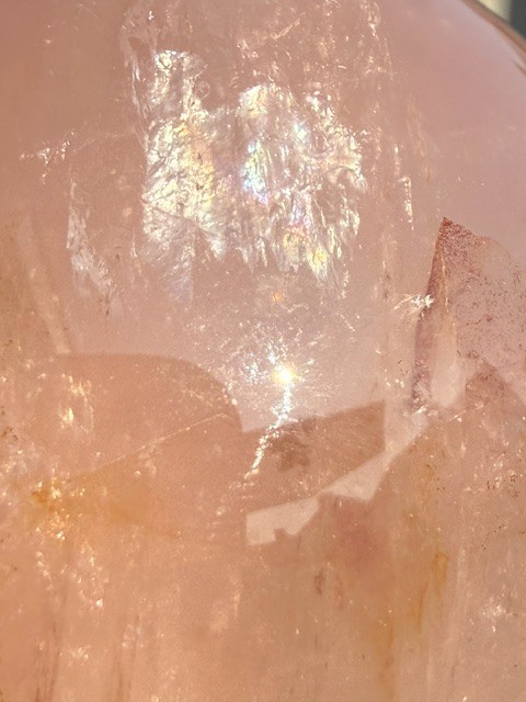Rose Quartz Sphere with Asterism, Rainbows and Golden Healer K249
