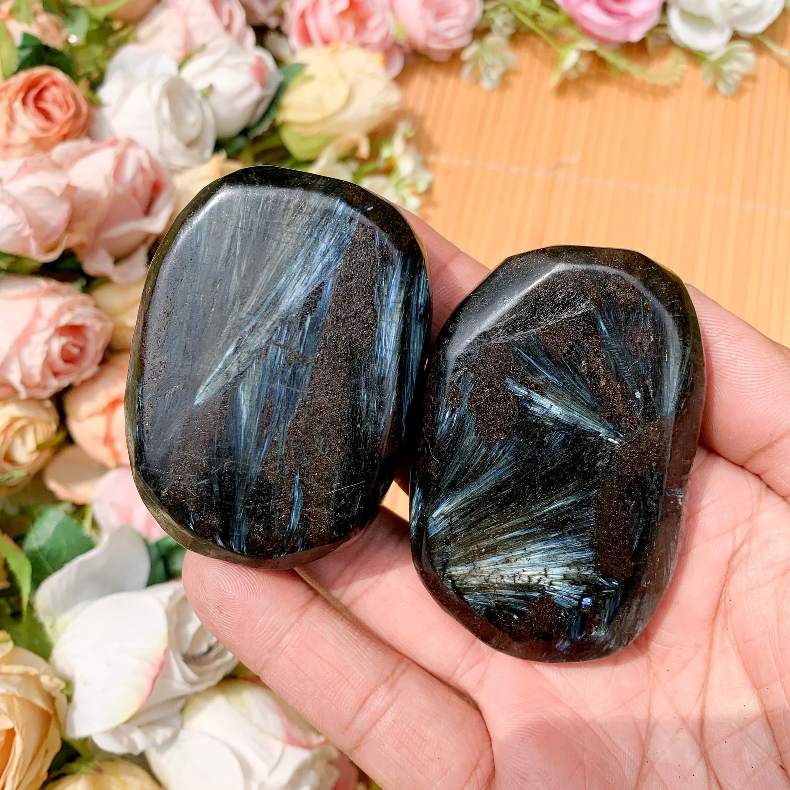 2in+ Arfvedsonite Palm Stone Healing Crystal Fireworks Stone Mineral Specimens