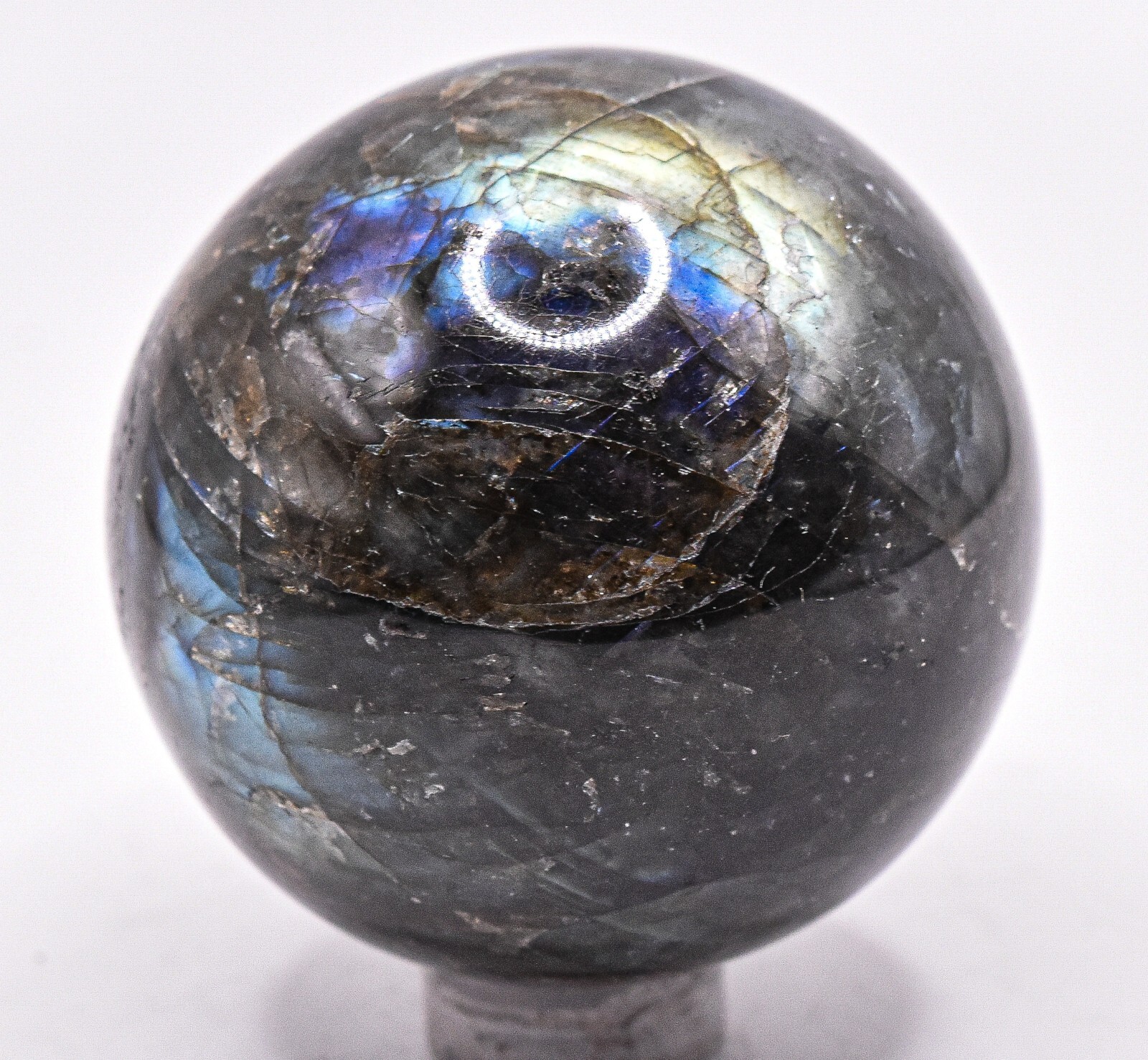48mm Labradorite w/ Tourmaline Sphere Sparkling Feldspar Mineral Ball Madagascar