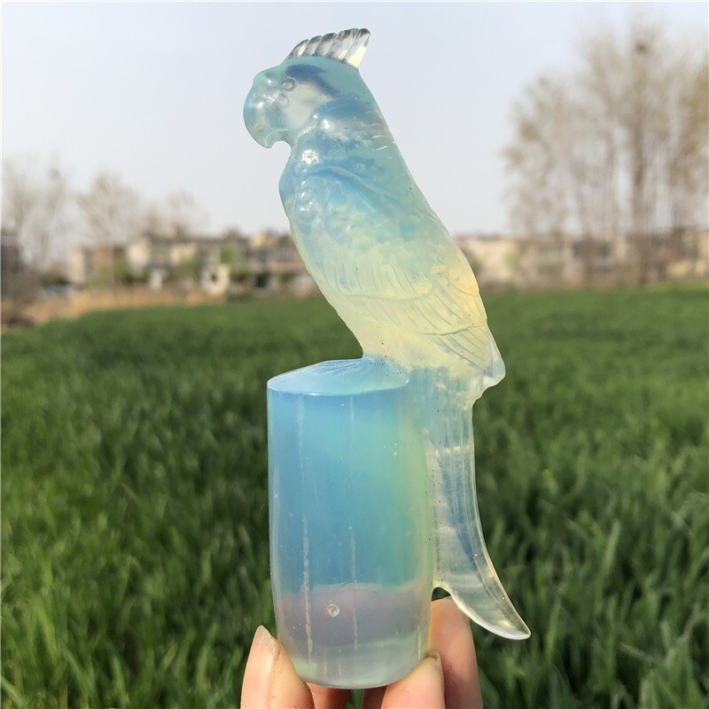 0.16kg opalite Quartz hand Carved parrot crystal specimen Reiki mineral