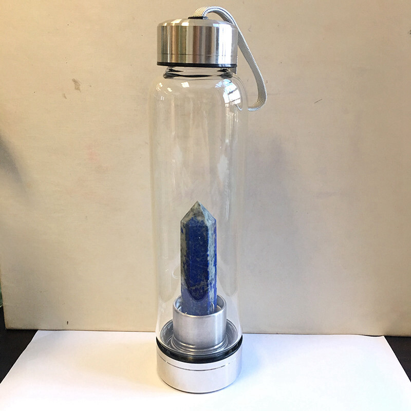 Natural Lapis Lazuli Quartz Crystal Elixir Water Bottle Rock Stone Wand Healing