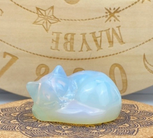 Opalite Cat Figurine Crystal Healing Gemstone Mini Cat Statue Home Decor Gift