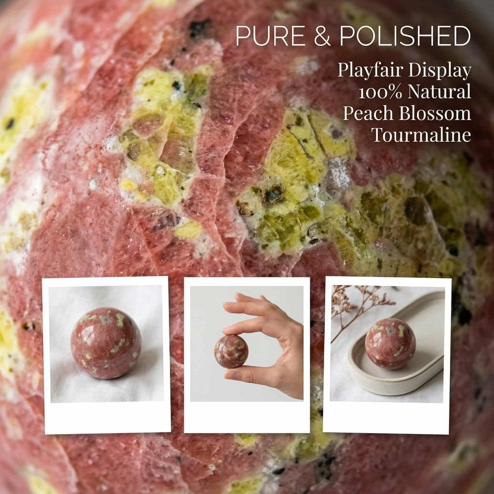 Random Peach Blossom Tourmaline Sphere Crystal Ball Healing Decor Gift Mineral