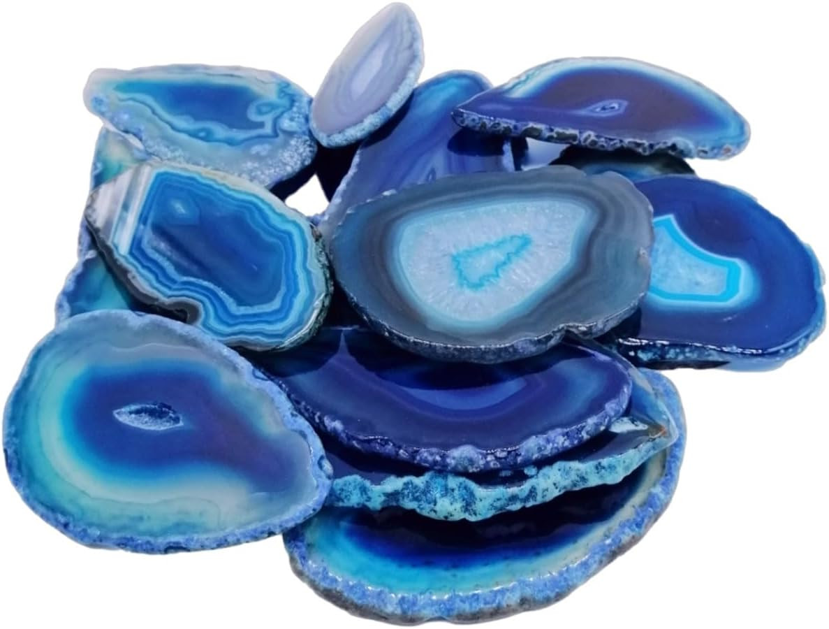 15Pcs Irregular Agate Geode Light Table Slice Bulk Dyed Blue Color Polished Agat