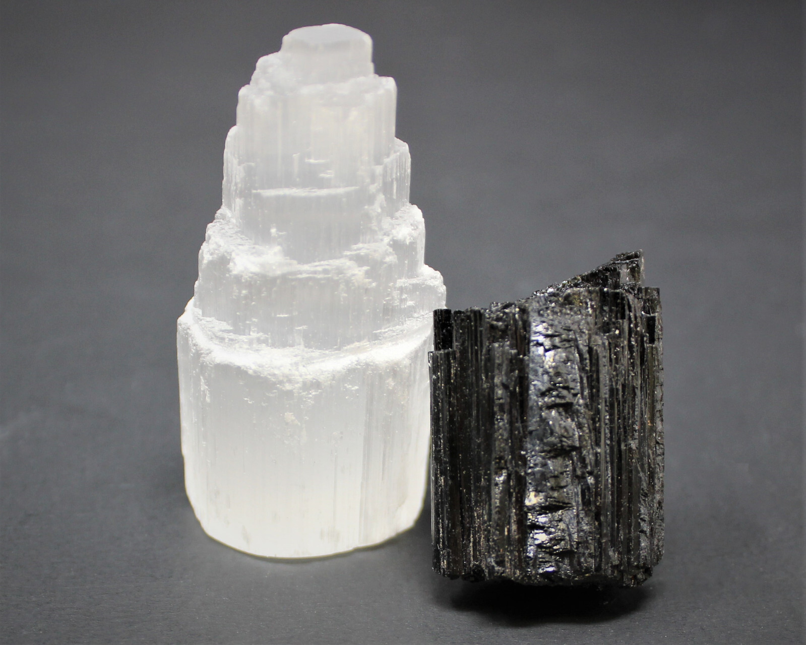 4″ Selenite Tower & Extra Grade Black Tourmaline Log (Home Protection Kit)