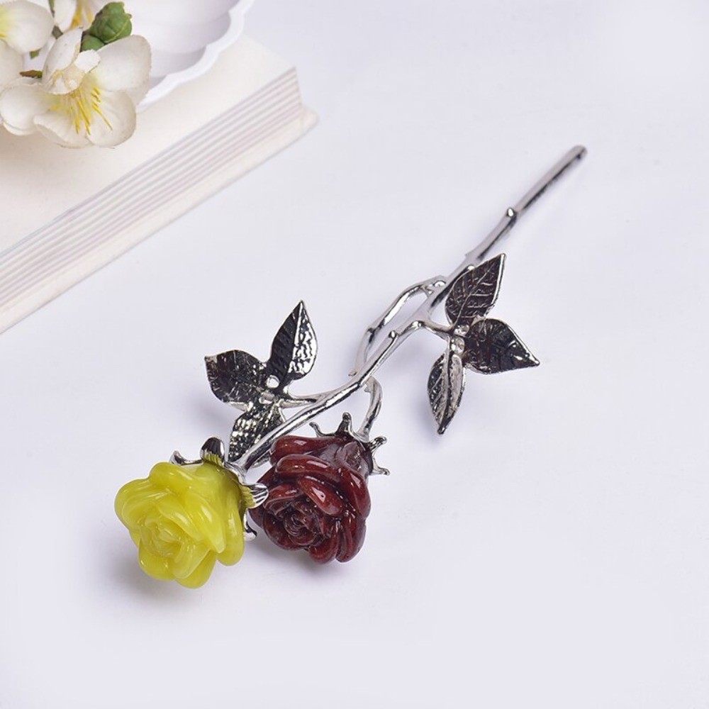 Natural Hand Carved Crystal Double Rose Flower Stick Chakra Healing random 2pcs