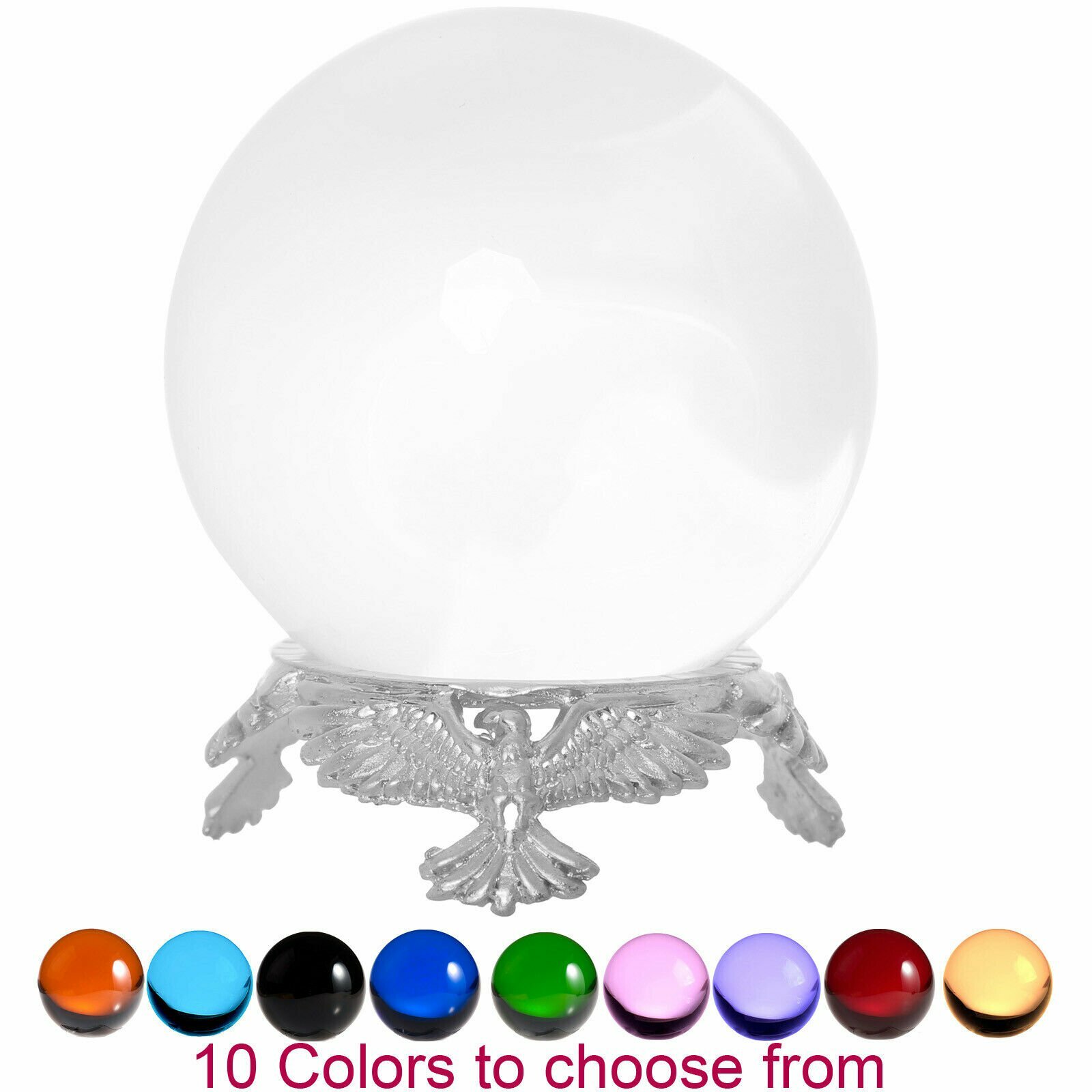 Crystal Ball Sphere for Feng Shui, Meditation, Decor, with Silver Eagle Stand