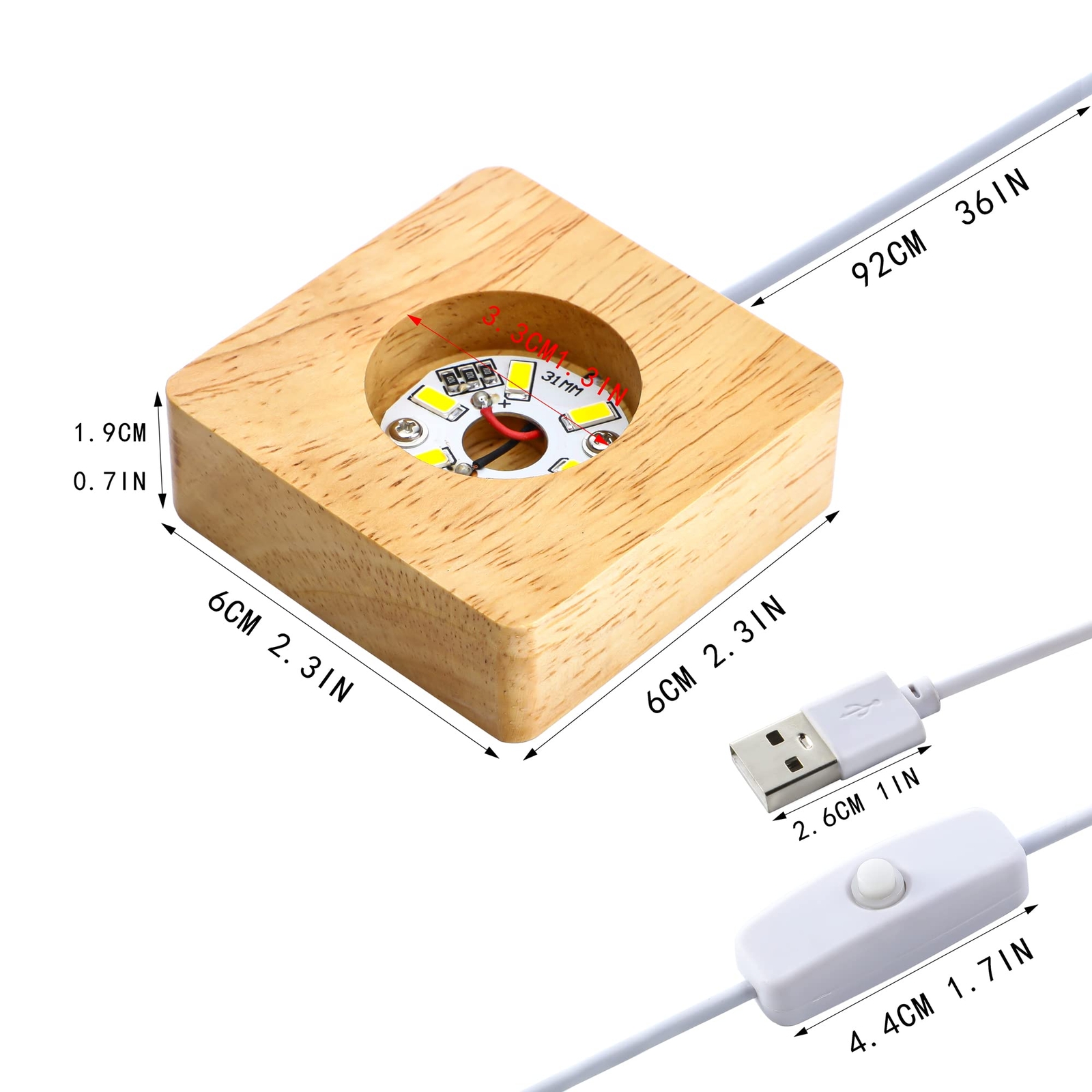 2 Pack Wooden Light Display Base LED Display Stand for Crystal Glass Resin Art