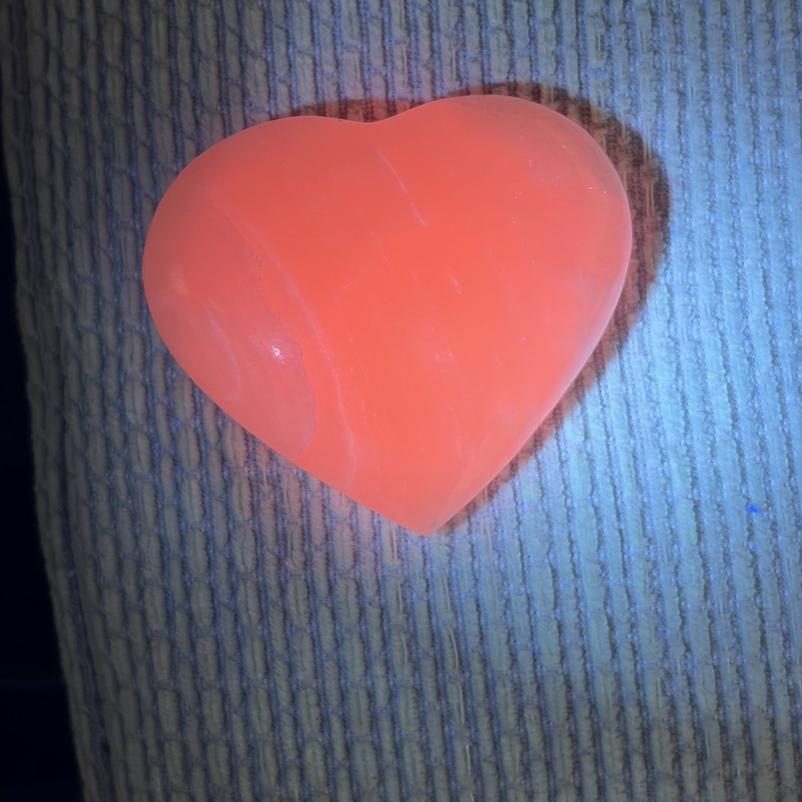 Polished Mangano Calcite Heart 71 grams approx 5.5cm X 5cm Approx UV sensitive