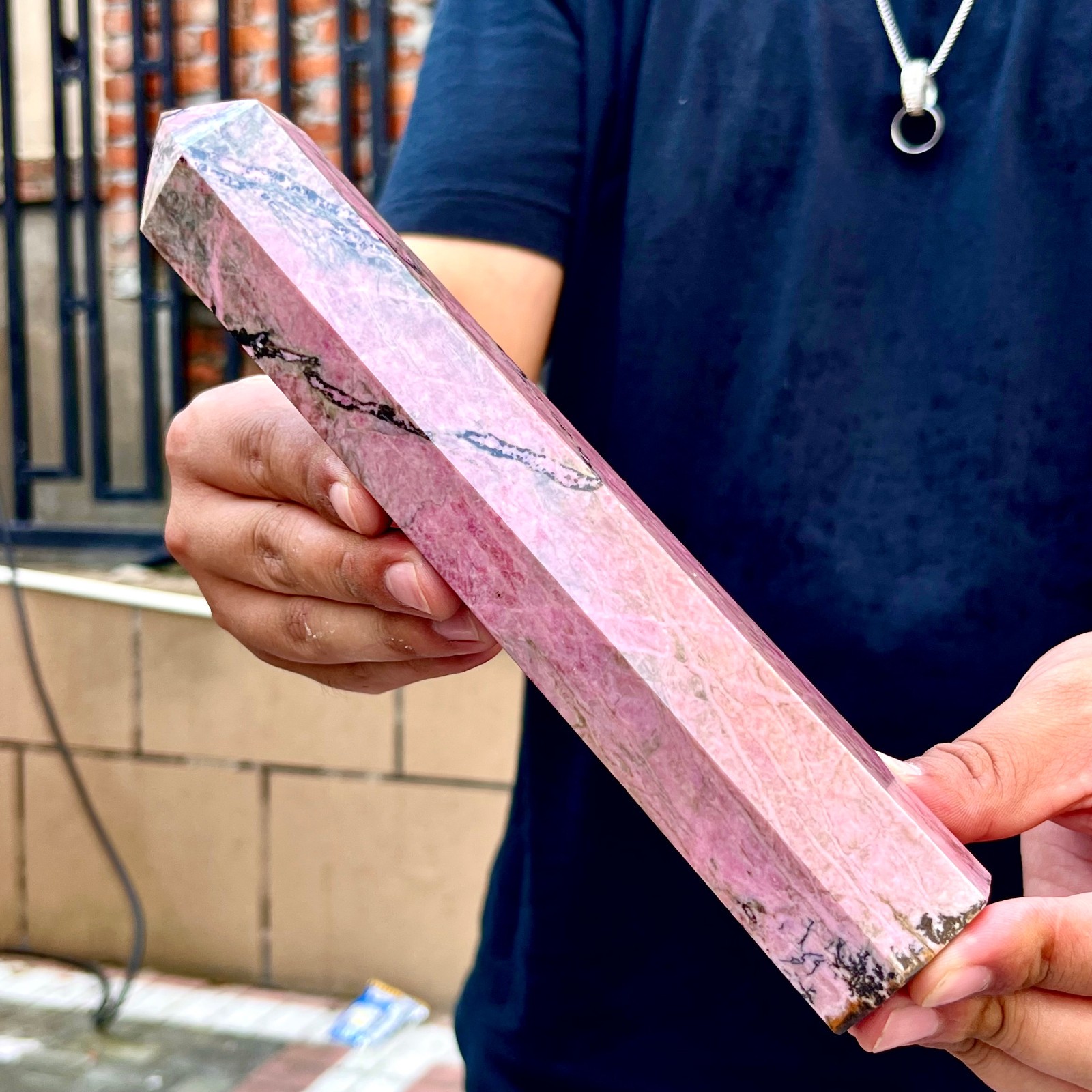 2.24LB High quality natural pink rose stone pointed pillar spiritual therapy