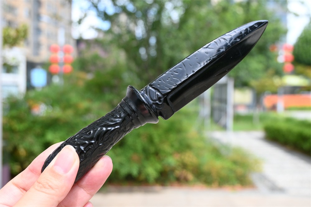 8″Natural obsidian knife (not real) Hand carved crystal reiki heal decor gift 1x