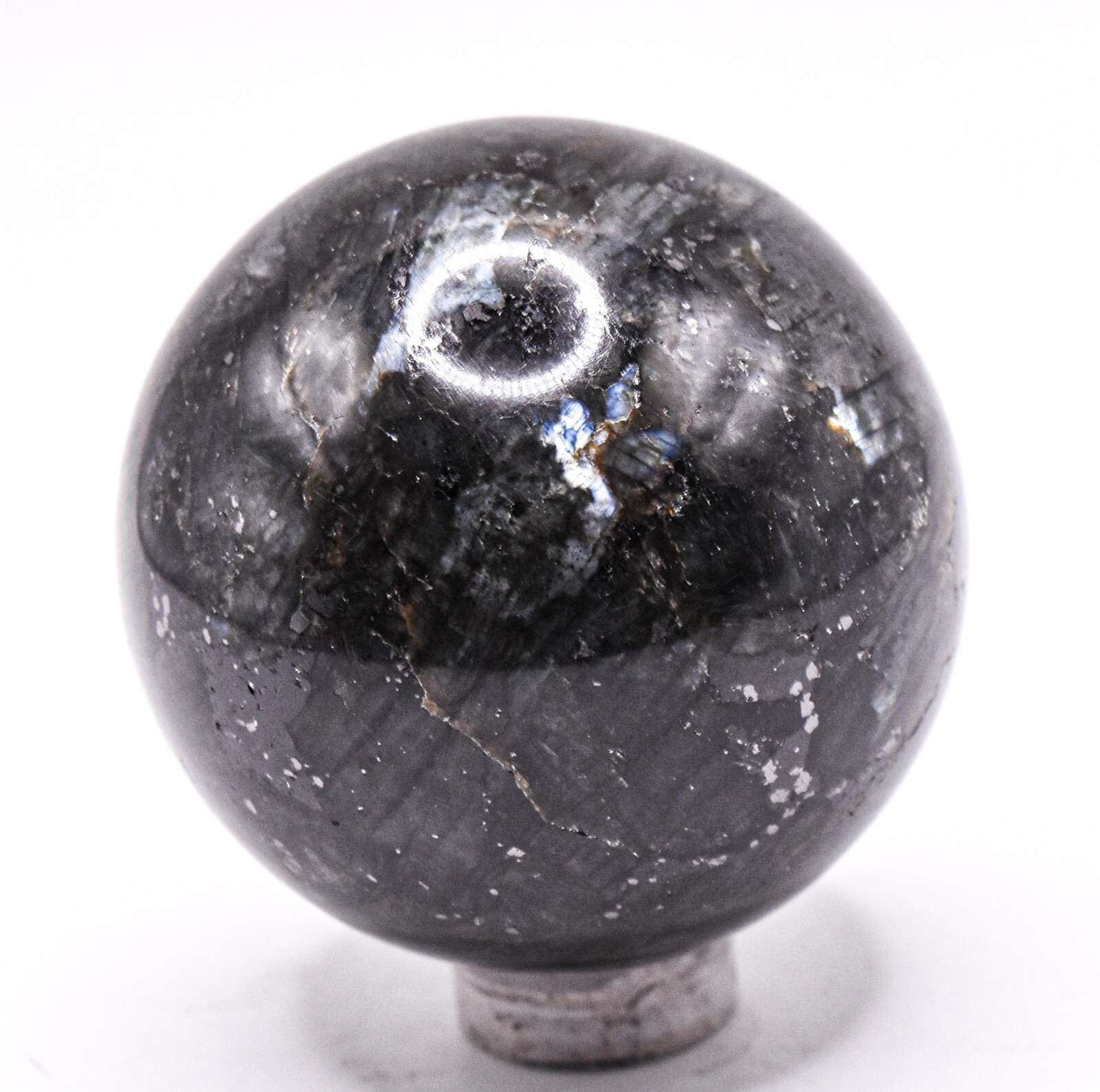 47mm Rainbow Blue Metallic Flash Larvikite Monzonite Crystal Mineral Sphere Indi