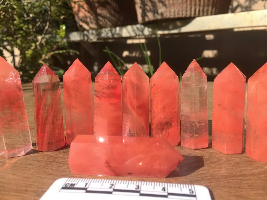 10pcs Mini 1.75” Red Smelting Quartz Crystal Point Obelisk Wands Tower