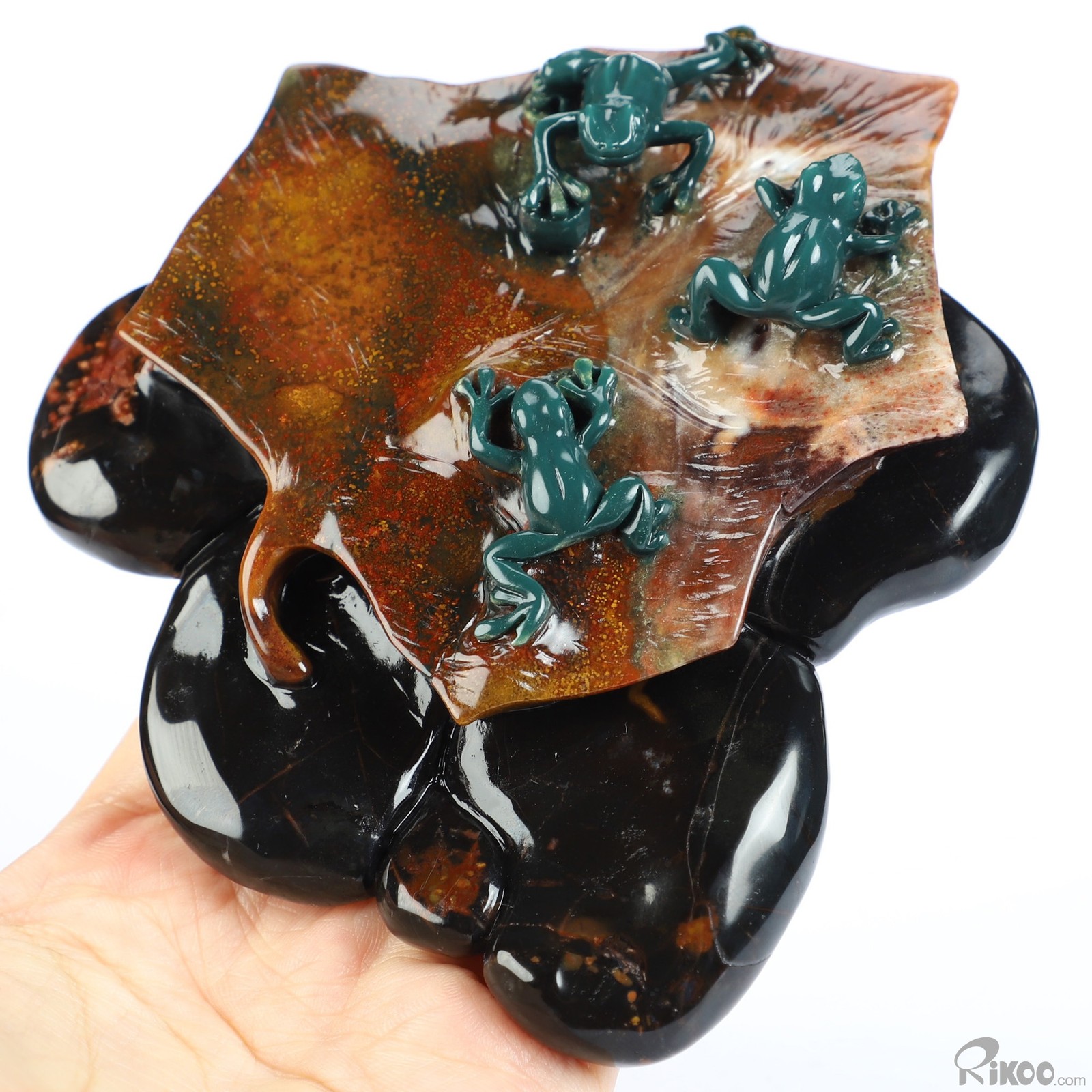 4.7″ Indian Agate Hand Carved Crystal Frogs Sculpture, Crystal Healing