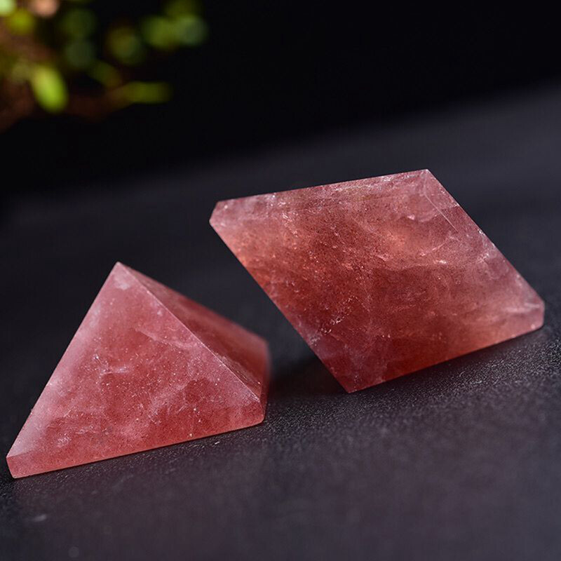 Natural Strawberry Quartz Crystal Pyramid Orgone Energy Gemstone Tower Healing