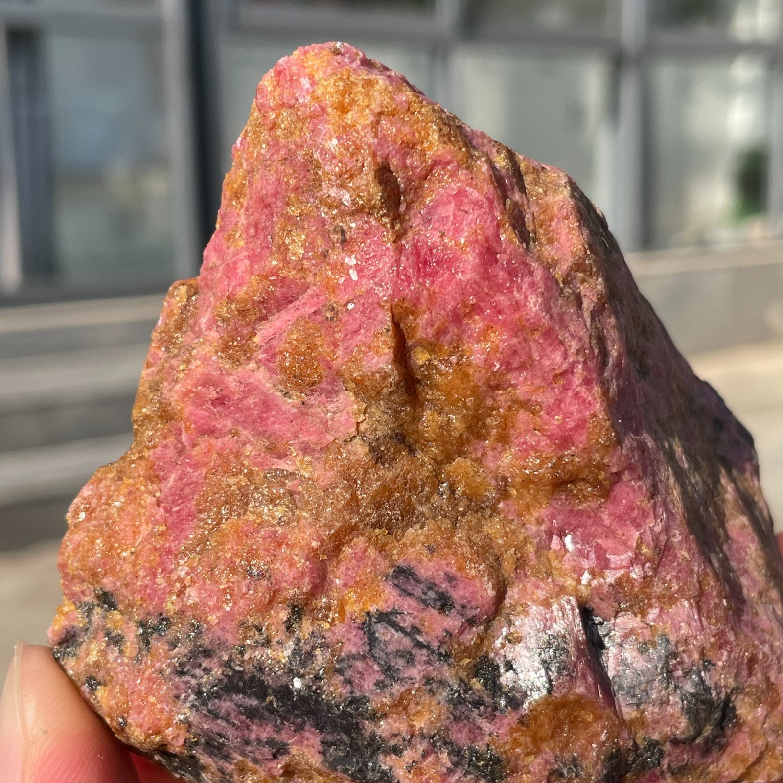 394g Natural Raw Ore Red Black Rhodonite Quartz Gemstone Mineral Specimen