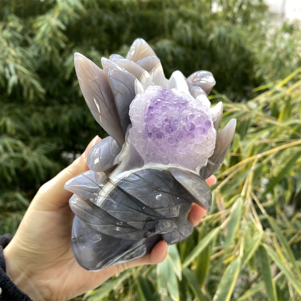 3LB 5.1″ Natural Amethyst Flower Carving Quartz Crystal Reiki Heal Ornament