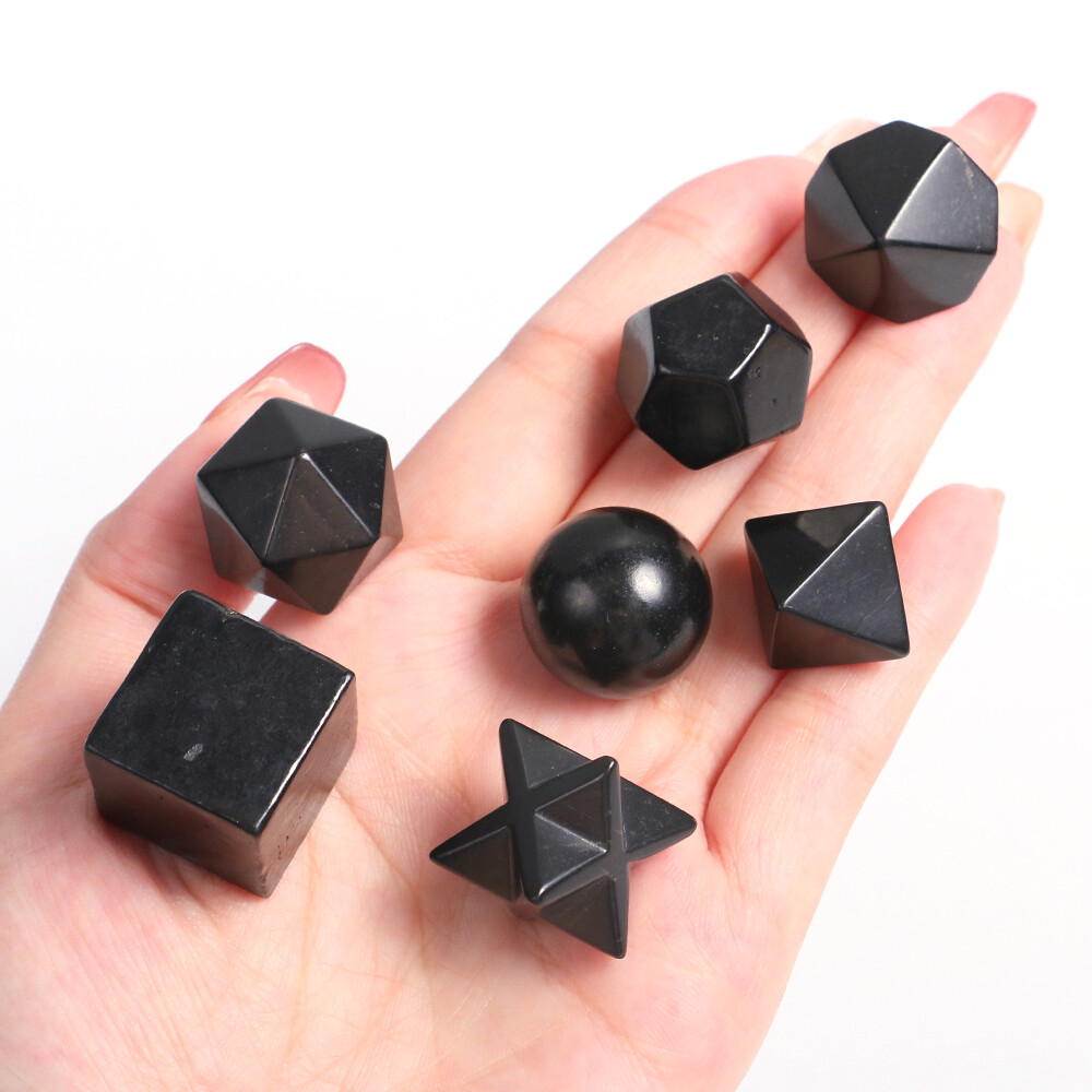 Black Shungite Sacred Gemstone Geometry Platonic Solids Stone Antique Set EMF