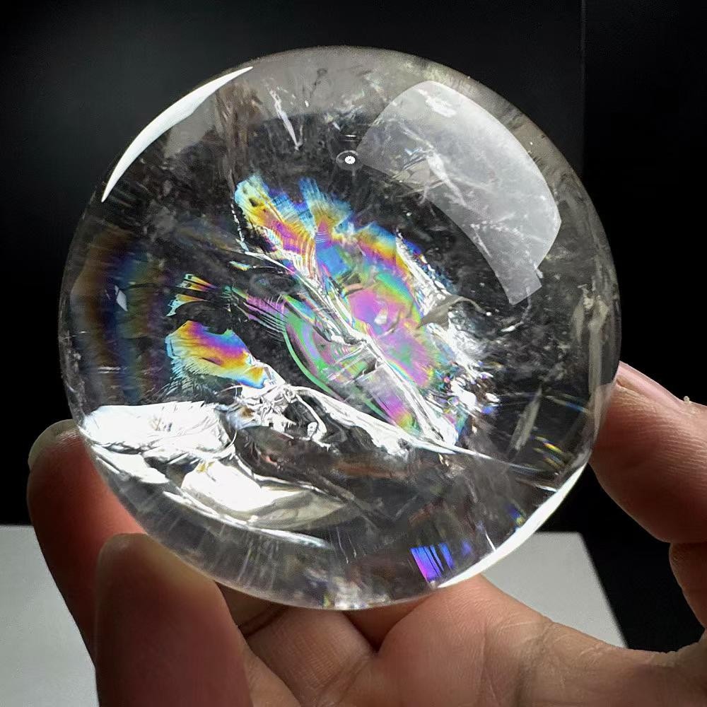 410g Natural Rainbow White Quartz Sphere Energy Crystal Ball Reiki healing Decor