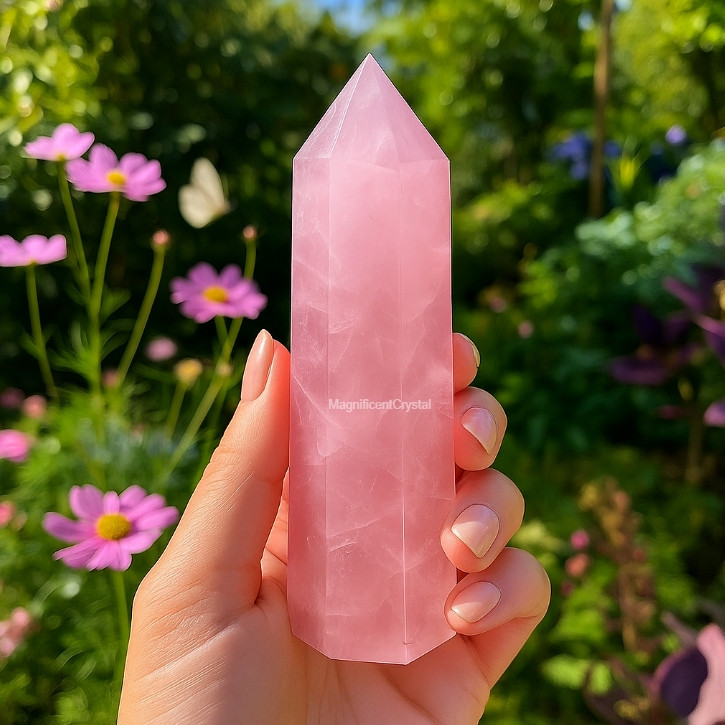High Quality Rose Quartz Tower Point Pink Crystal Healing Meditation Stone Decor