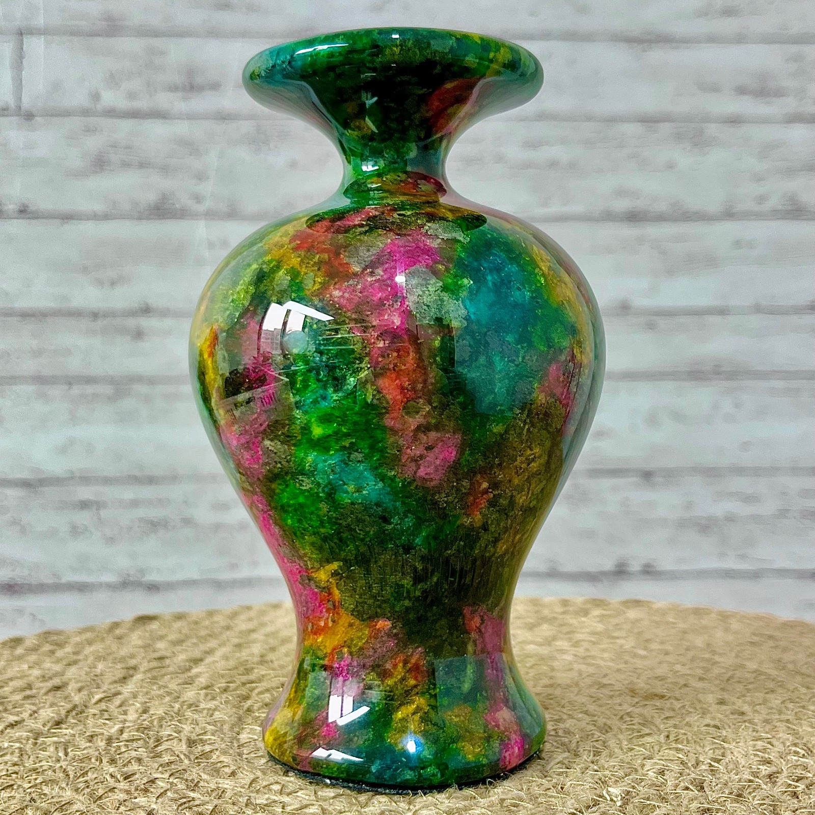 Natural Colorful Jade Stone Vase Multicolor Small Mouth Flower Holder 880 g