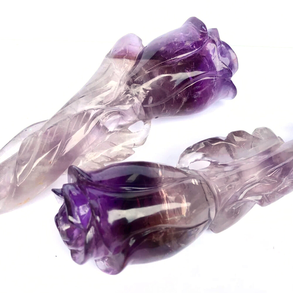 1x Natural Amethyst Rose Flower Quartz Crystal Carved Healing Decorate Valentine