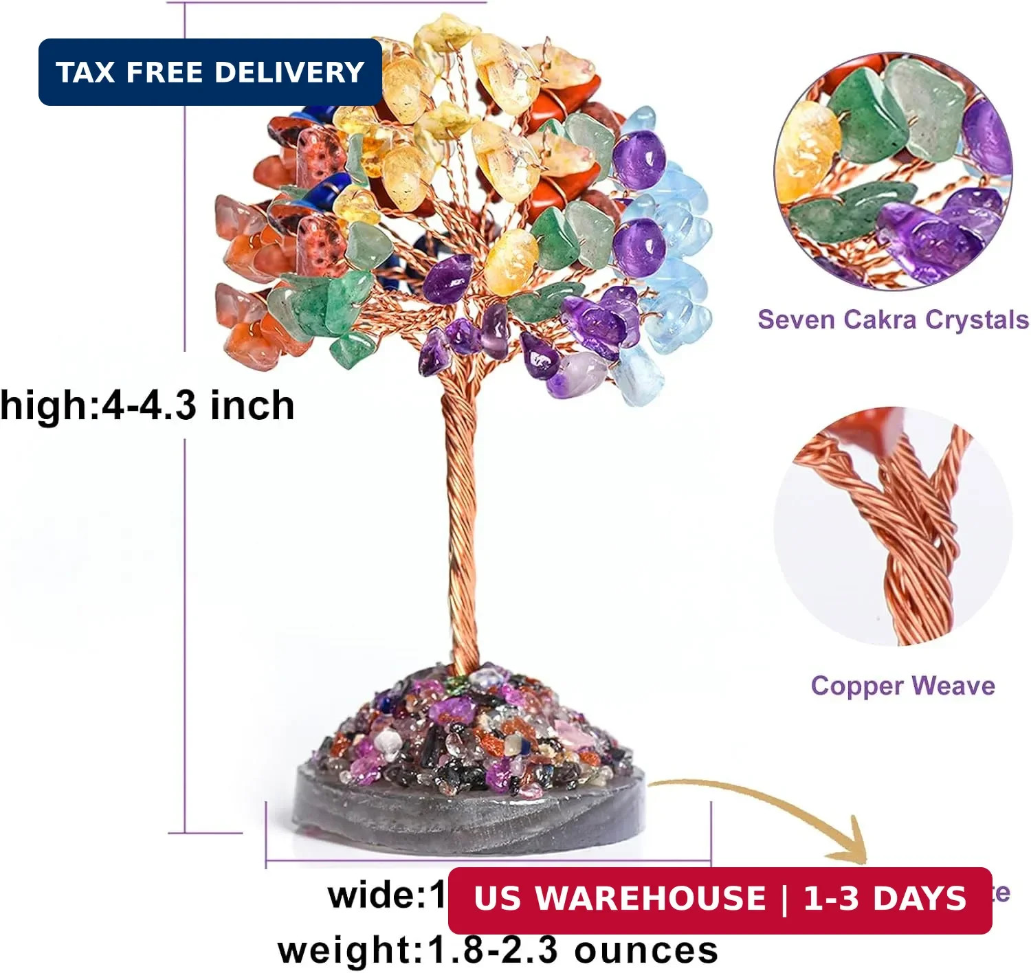 Seven Chakra Crystal Tree of Life,Healing Crystal Stones Tree Decor | Crystals M