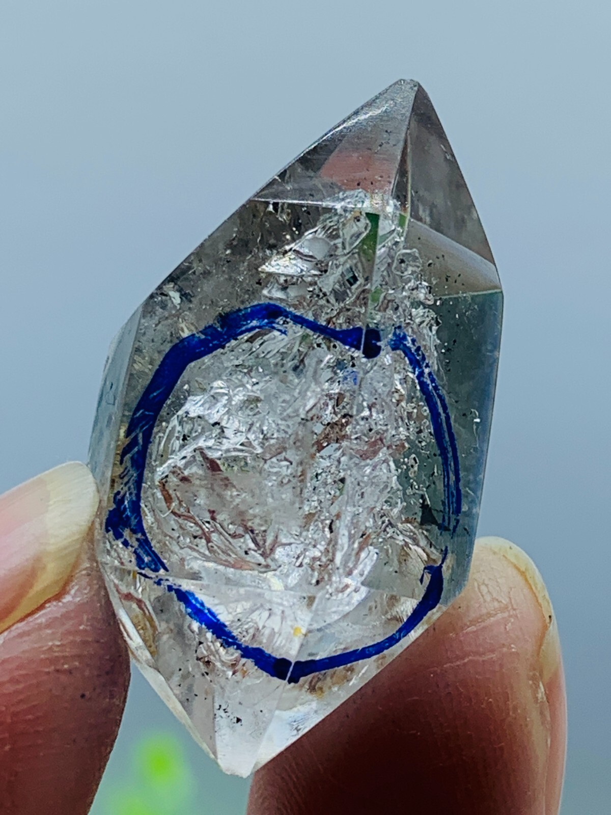 Natural 33MM Herkimer Diamond Enhydro Rainbow Crystal Gem&moving water drop 9G