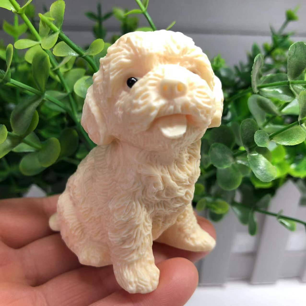 1pcs / Genuine Tagua Nut Carved Dog reiki decoration gift .